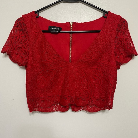 Bebe red lace skirt/crop top 2 piece set size XS - Picture 11 of 17